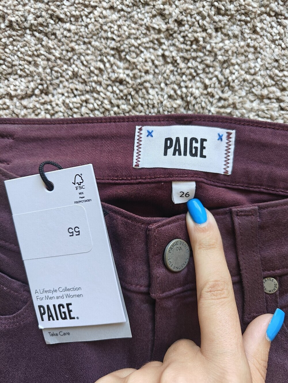 NWT PAIGE Verdugo Ankle Burgundy Women's Jeans Size 26 - Picture 2 of 5